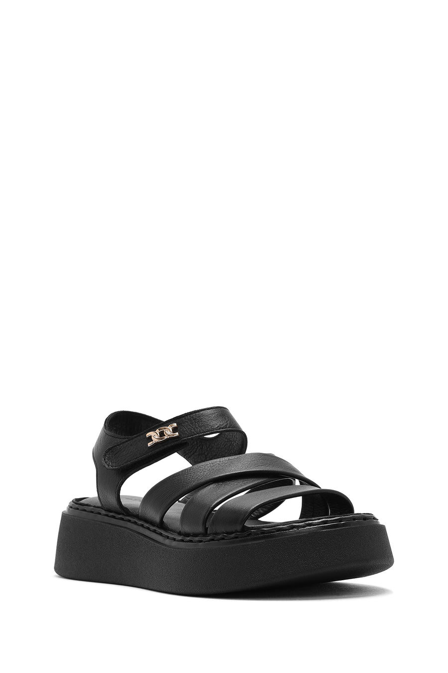 Women's Black Ankle Strap Thick Soled Leather Comfort Sandals