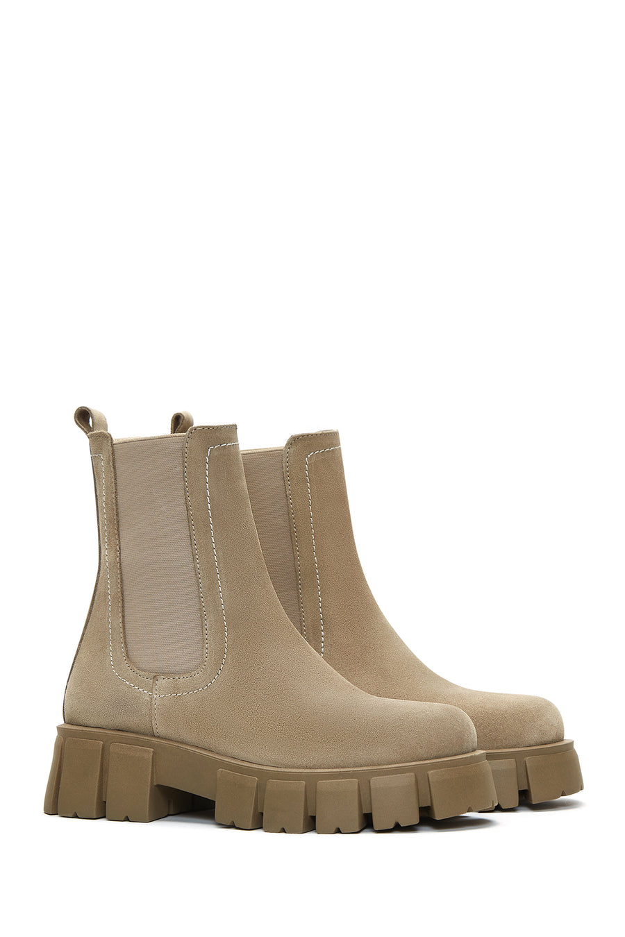 Women's Beige Suede Leather Chelsea Boots