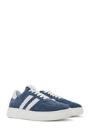 Women's Blue Lace-Up Chunky Sole Suede Leather Sneakers | Derimod