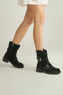 Women's Suede Boots with Stud and Buckle Detail | Derimod