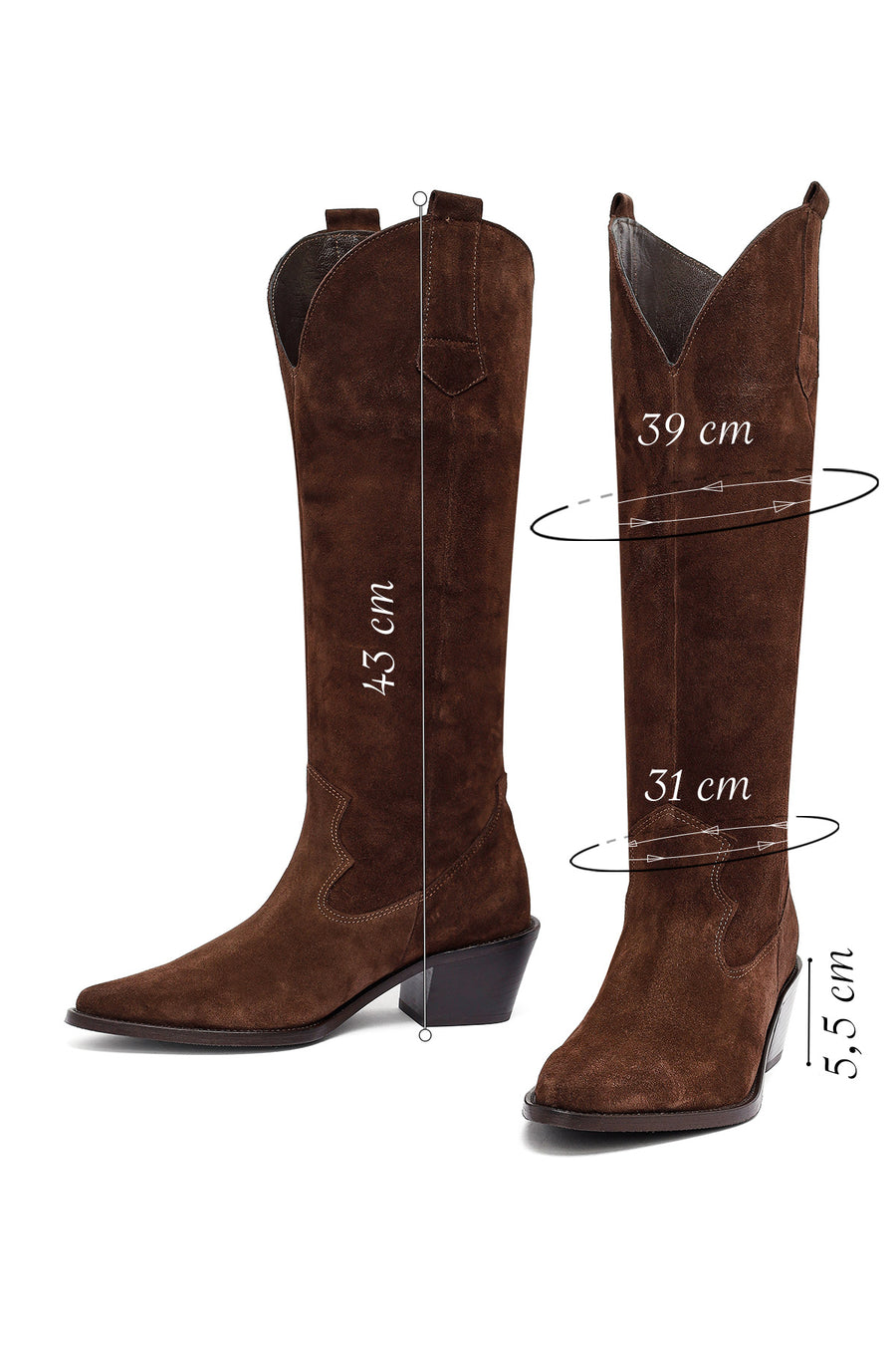 Woman Brown Chunky Heel Suede Leather Cowboy Boots