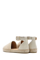 Women's Beige Buckle Ankle Straw Leather Espadrille Sandals | Derimod