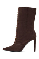 Woman Brown Short Thin-Heeled Suede Short Boots | Derimod