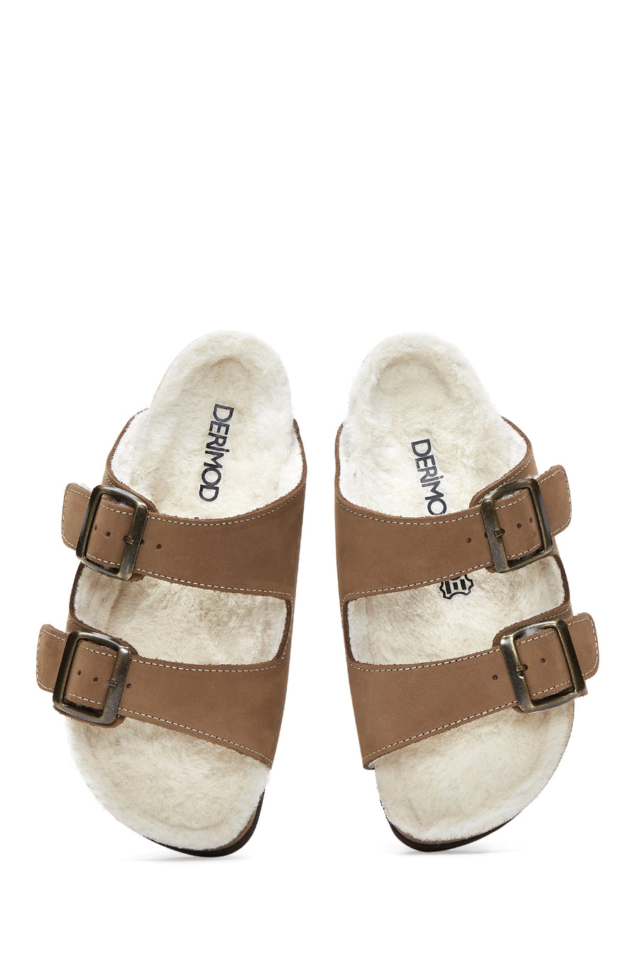 Women's Mink Double Buckled Leather Slippers
