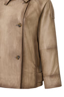 Estel Women's Beige Double-Breasted Oversize Leather Jacket | Derimod