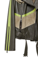 Madonna Women's Green Double Breasted Leather Jacket | Derimod