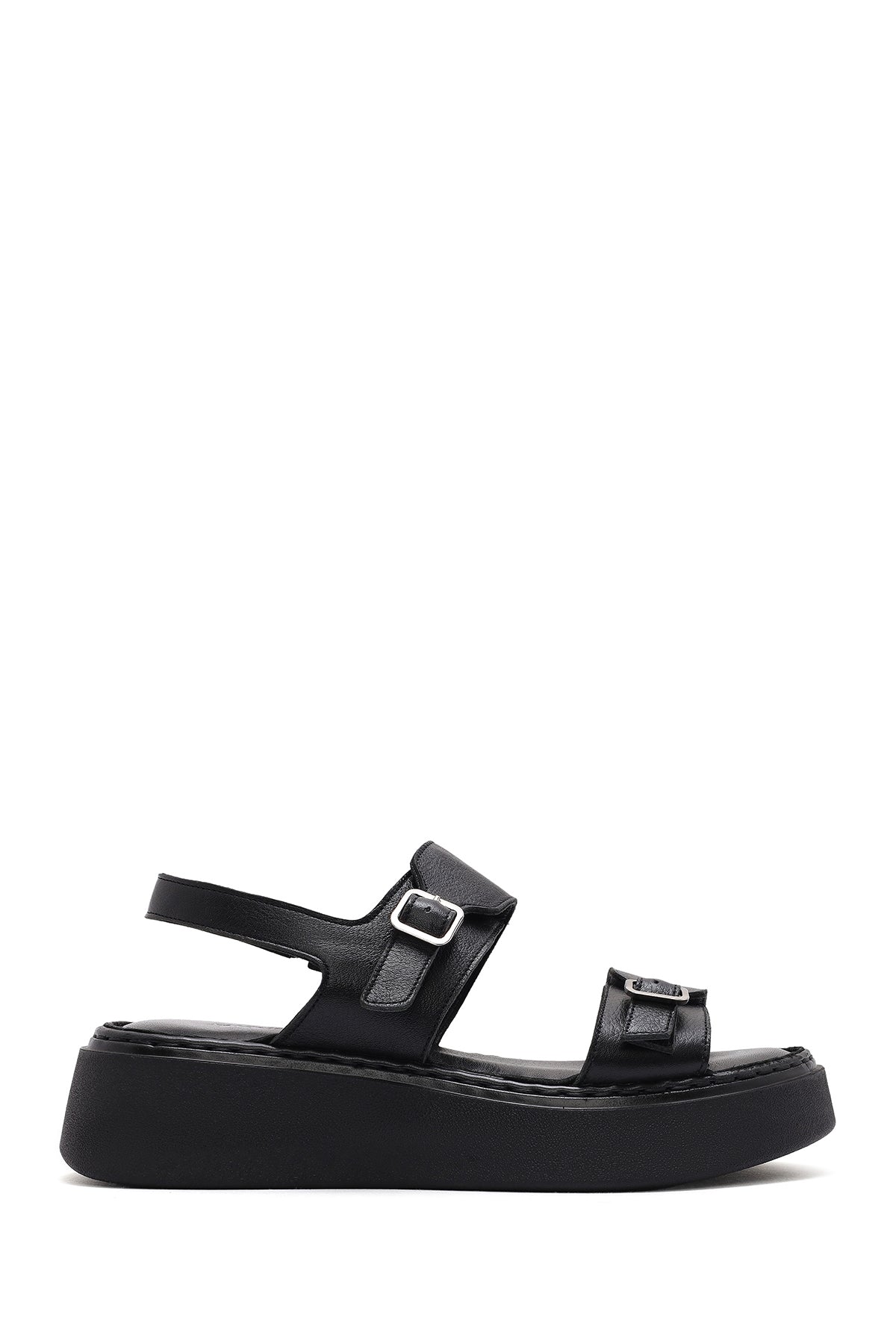 Women's Black Buckled Thick Soled Leather Comfort Sandals 25SFD342418 | Derimod