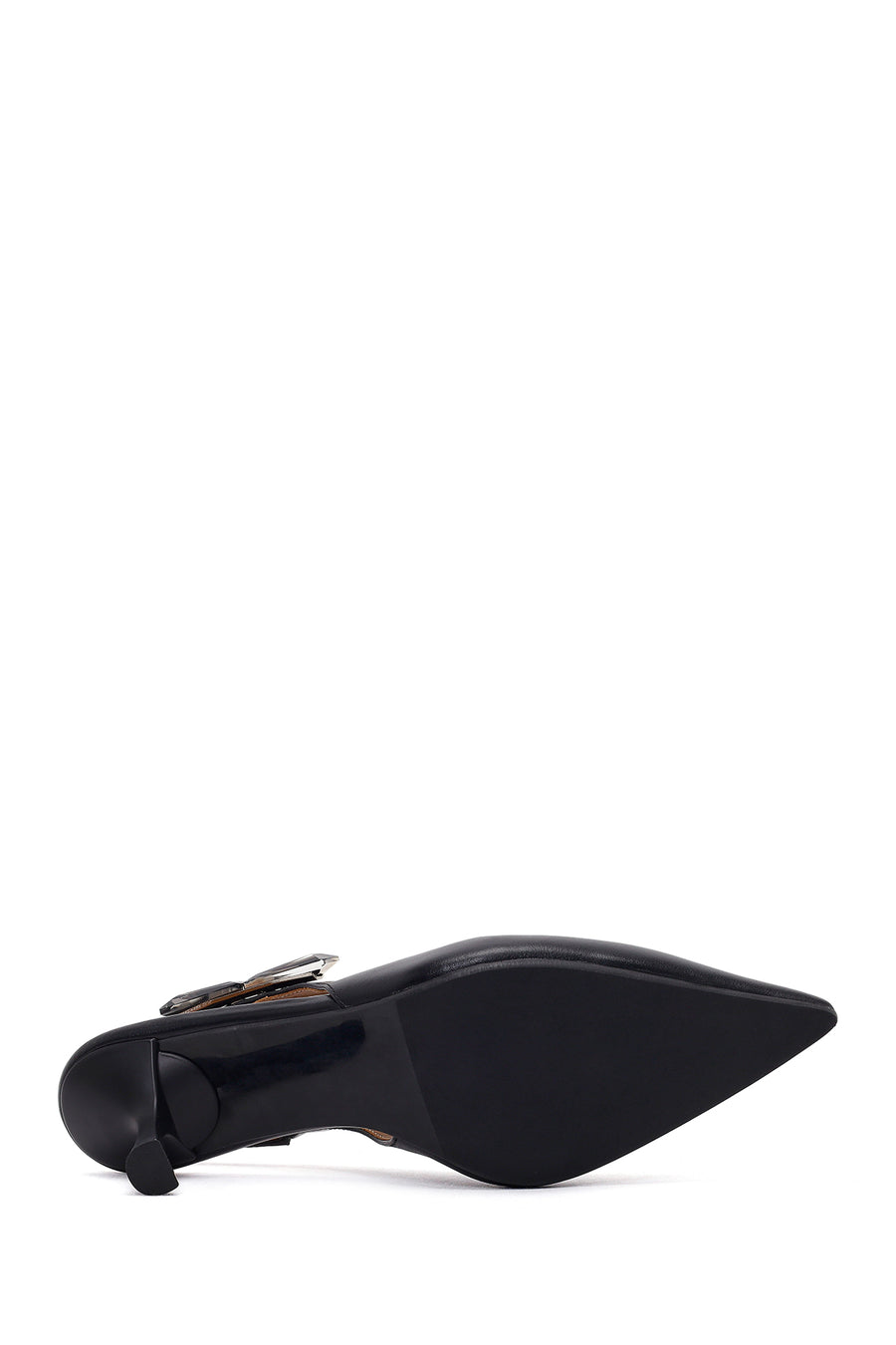Woman Black Open-Back Heeled Leather Shoes