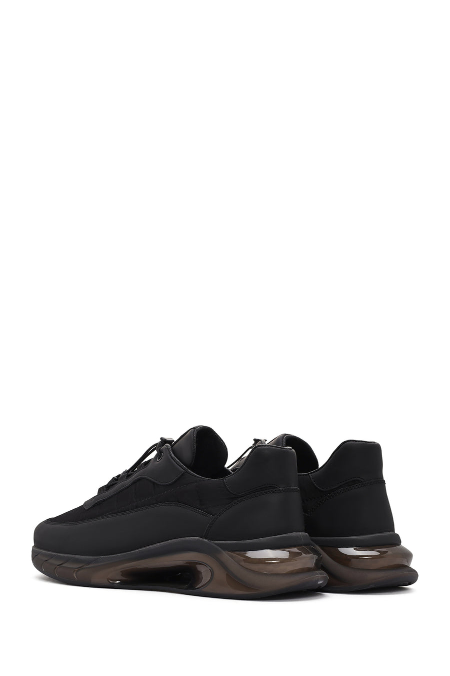 Erkek Siyah Kalın Tabanlı Bağcıklı Deri Sneaker
