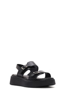 Women's Black Buckled Thick Soled Leather Comfort Sandals | Derimod