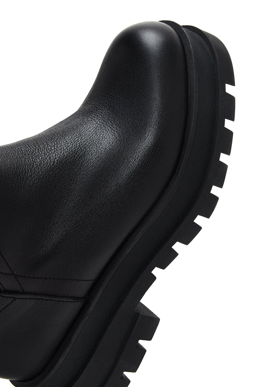 Women's Black Leather Zippered Thick Soled Boots