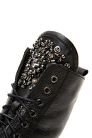 Women's Black Leather Stone Boots | Derimod