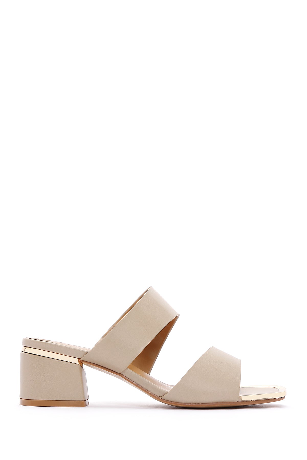 Women's Beige Short Thick Heeled Slippers 25SFE460818 | Derimod