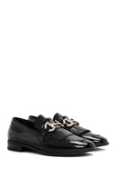 Women's Black Buckle Detailed Patent Leather Masculine Loafer | Derimod