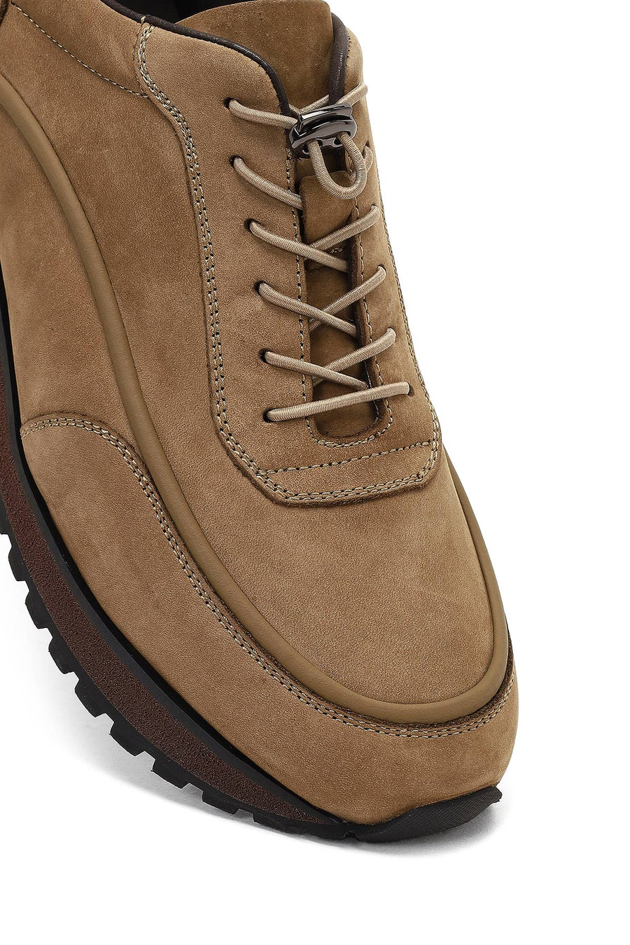 Men Mink Lace-Up Thick Sole Nubuck Leather Casual Sneaker