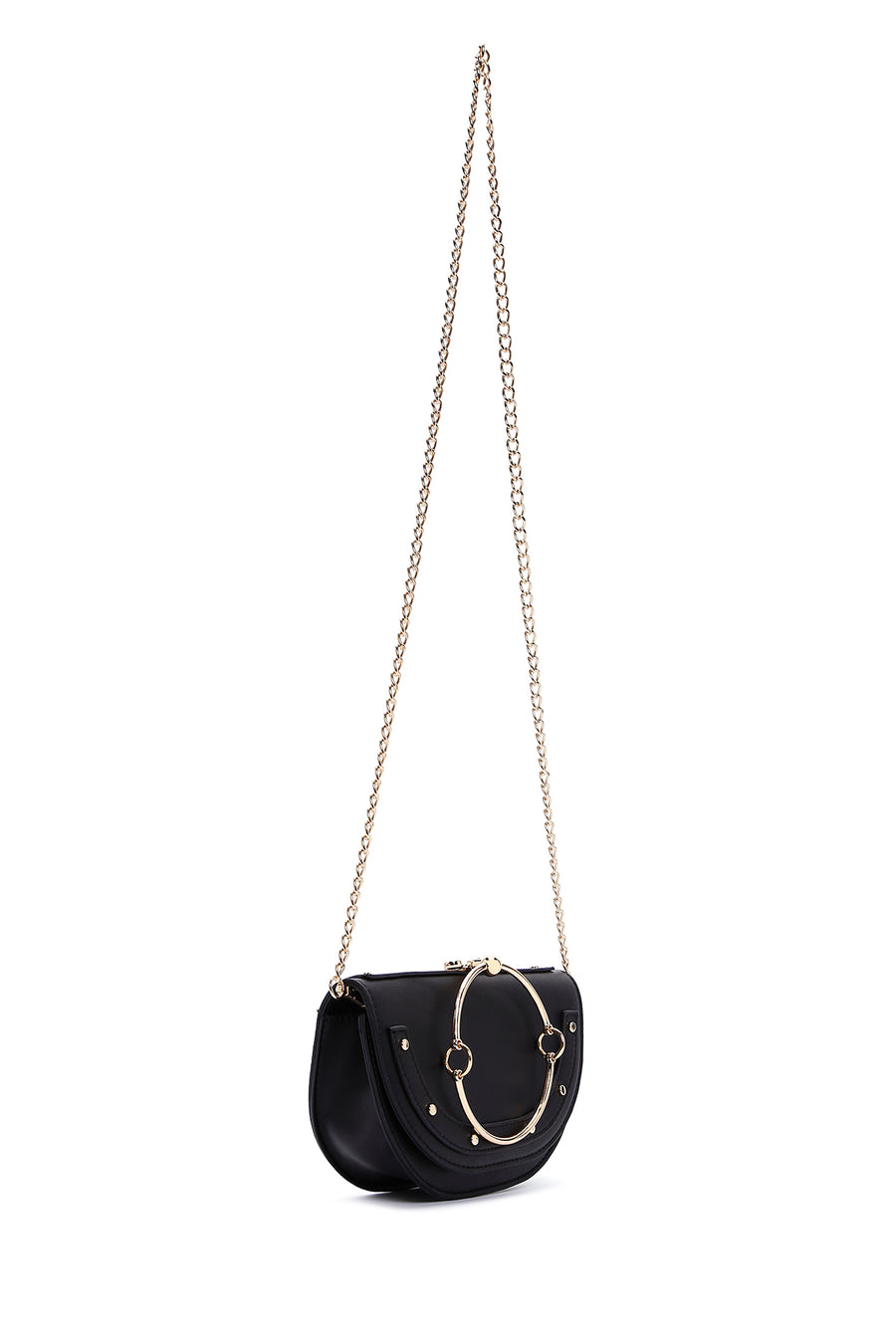Women's Black Long Chain Strap Mini Evening Clutch Bag
