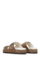 Women's Mink Double Buckled Leather Slippers | Derimod