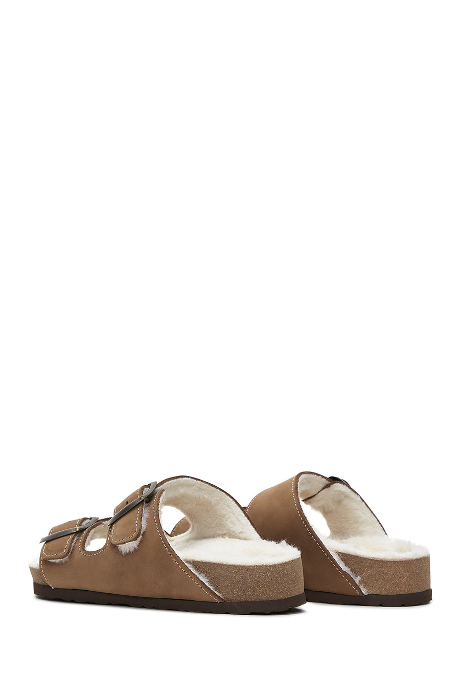 Women's Mink Double Buckled Leather Slippers
