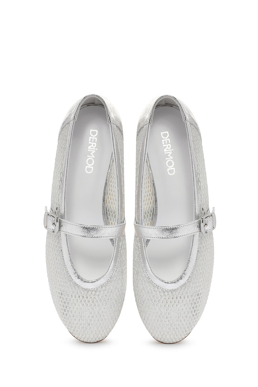 Women's Silver Mesh Strappy Ballerinas