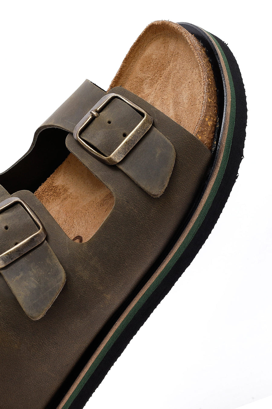 Men's Khaki Double Buckle Nubuck Leather Slippers