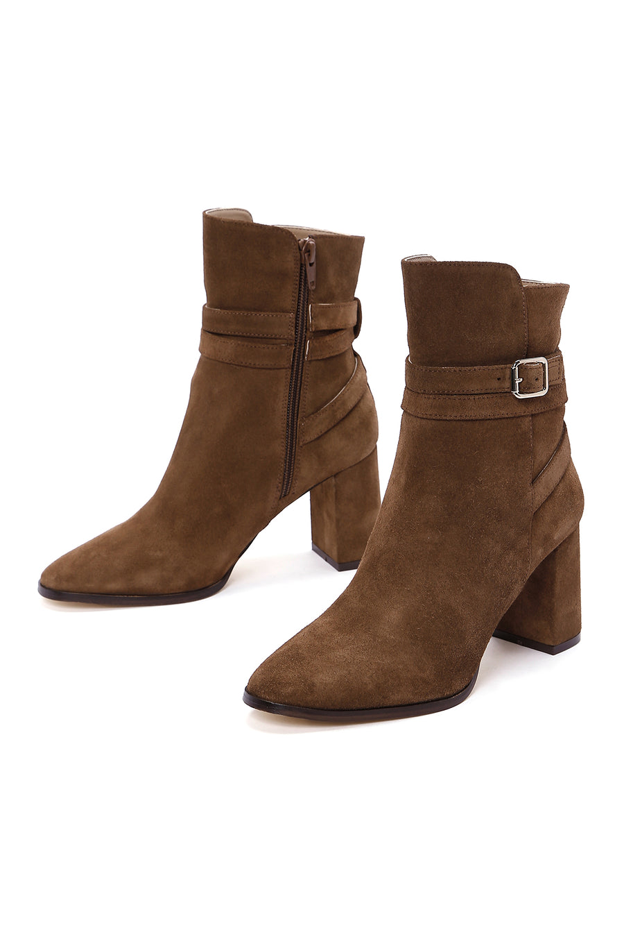 Women's Tan Suede Leather Heeled Boots
