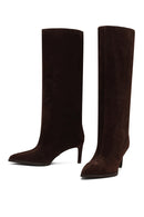 Woman Brown Thin-Heeled Suede Boots | Derimod