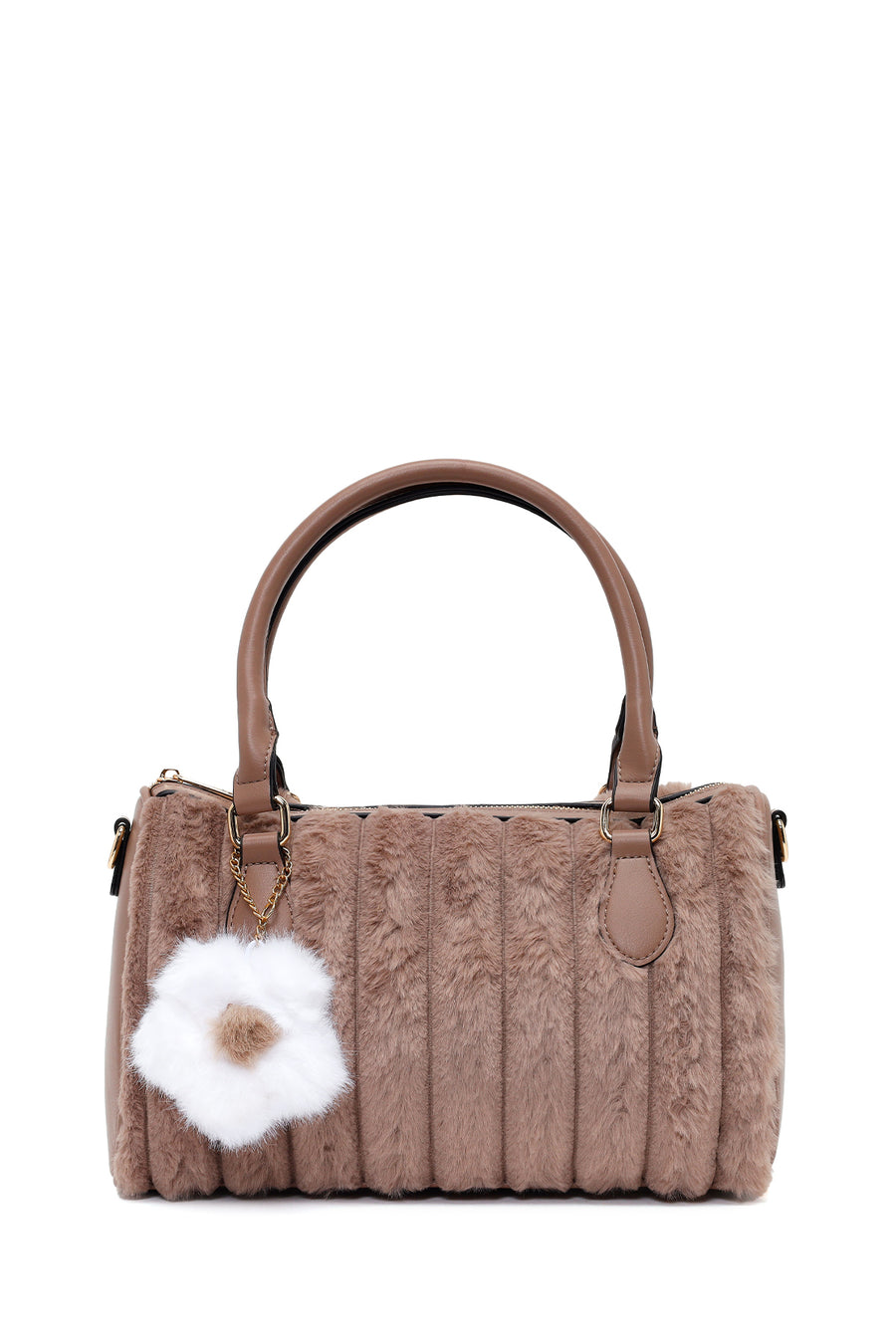 Woman Vizon Long-Strap Accessorized Plush Shoulder Bag
