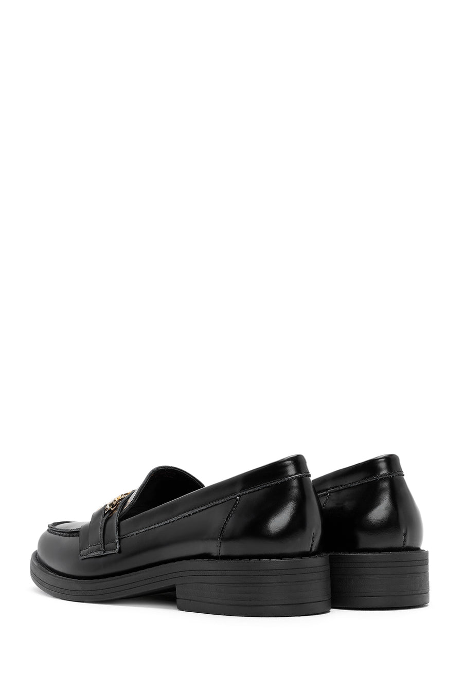 Women's Black Buckle Detailed Leather Masculine Loafer