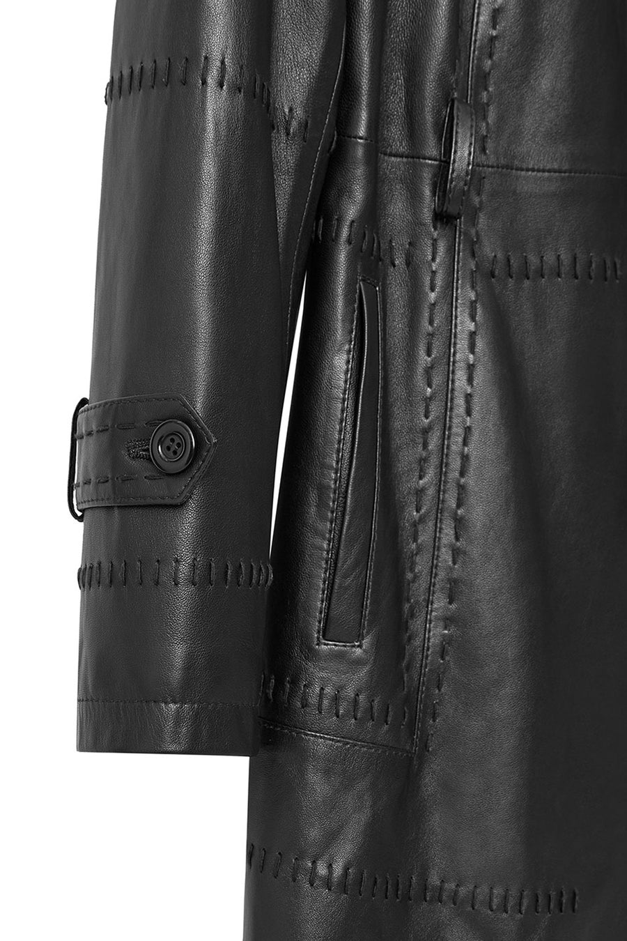 Annamaria Women's Black Belt Detailed Regular Leather Trench Coat