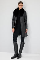 Christina Women's Black Fur Long Leather Coat | Derimod