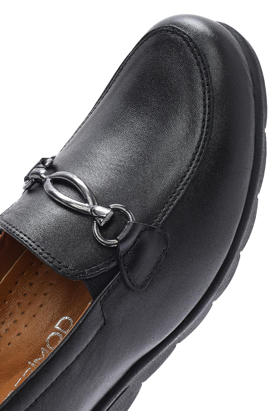 Kadın Siyah Tokalı Dolgu Topuklu Deri Comfort Loafer