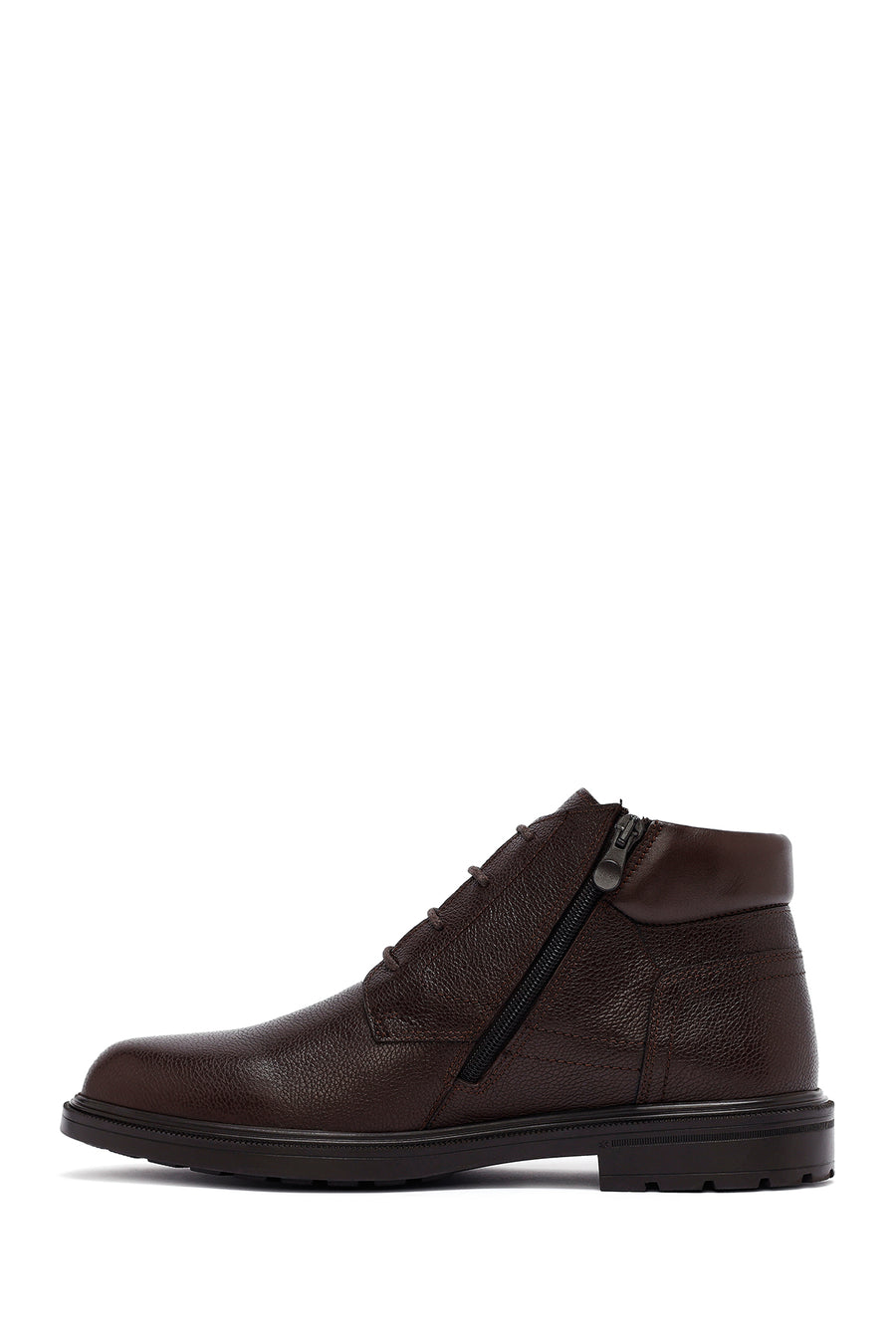 Men's Brown Zippered Leather Boat