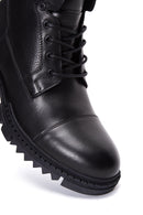 Men's Black Leather Boots Flat Boots | Derimod