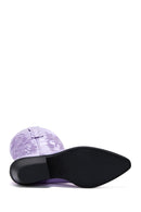 Women's Lilac Leather Patterned Cowboy Boots | Derimod