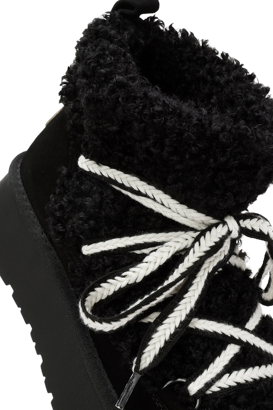 Women's Black Thick-Soled Fur-Lined Leather Boots
