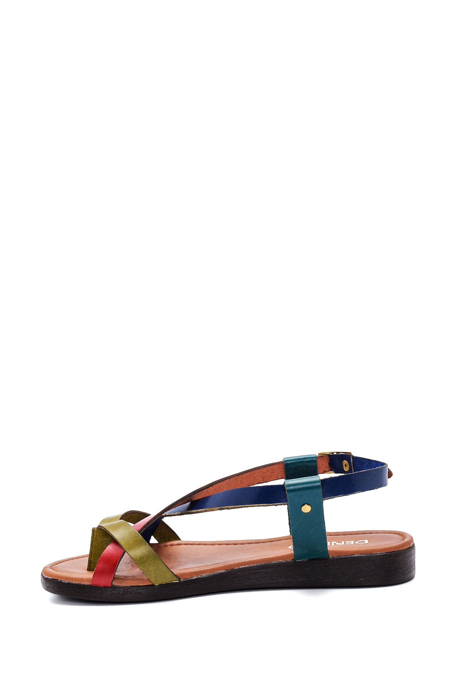 Women's Multicolored Leather Flip Flops Flat Bodrum Sandals