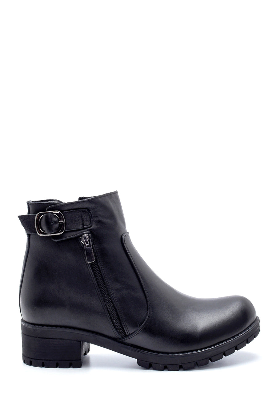 Women's Leather Buckle Detailed Zippered Boots 20WFD288718 | Derimod