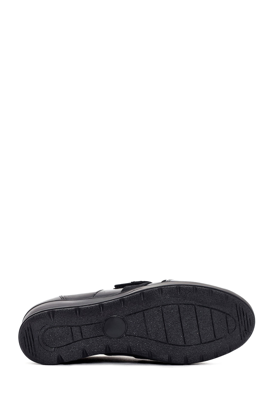 Women's Black Wedge Heeled Leather Comfort Shoes