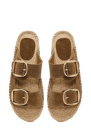 Women's Brown Buckled Suede Leather Espadrille Slippers | Derimod