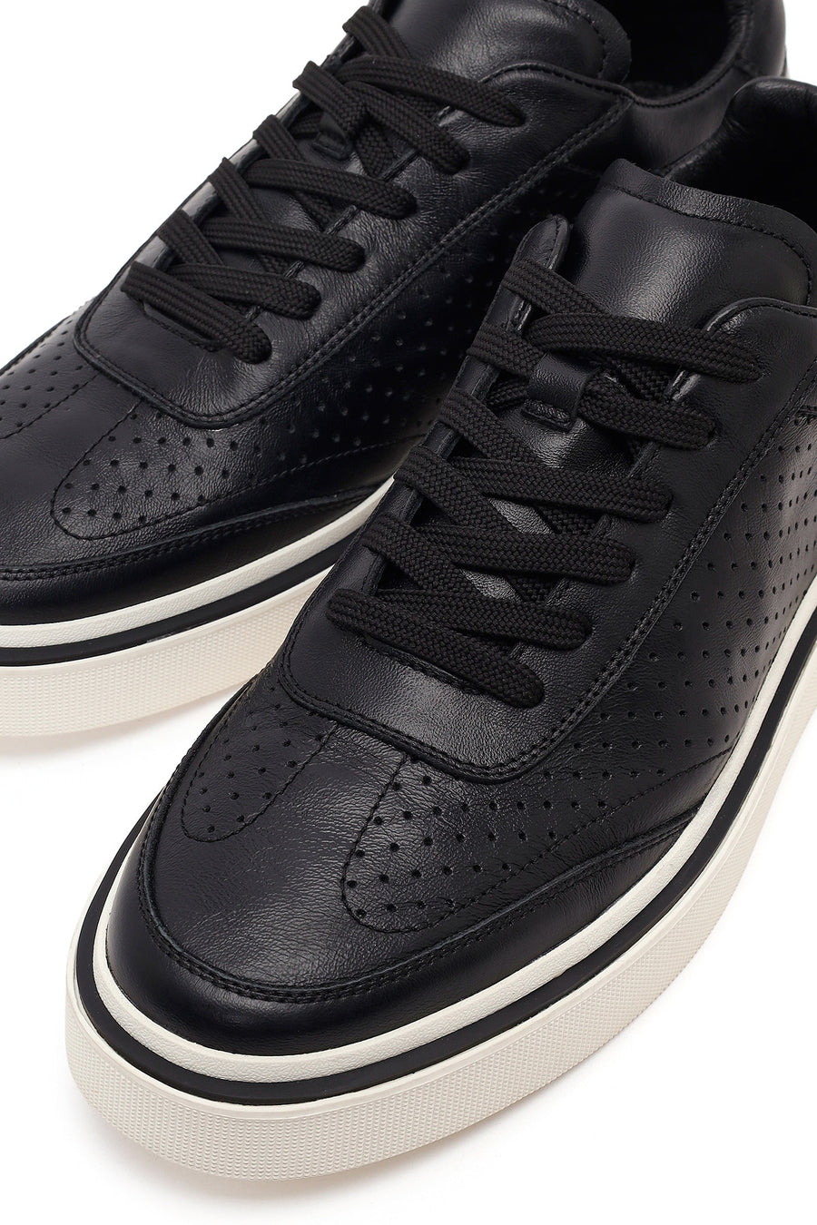 Erkek Siyah Bağcıklı Deri Sneaker