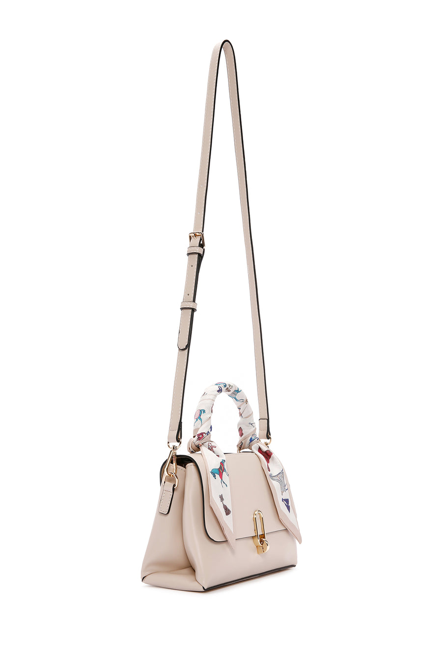 Women's Cream Long Strap Handbag with Accessory Detail