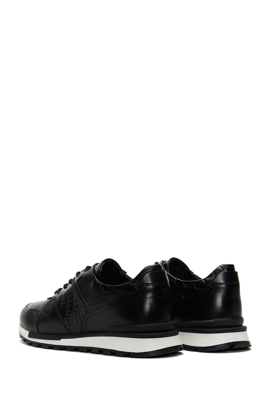 Men's Black Leather Printed Sneaker