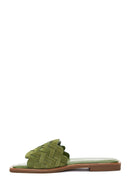 Women's Green Knit Leather Slippers | Derimod