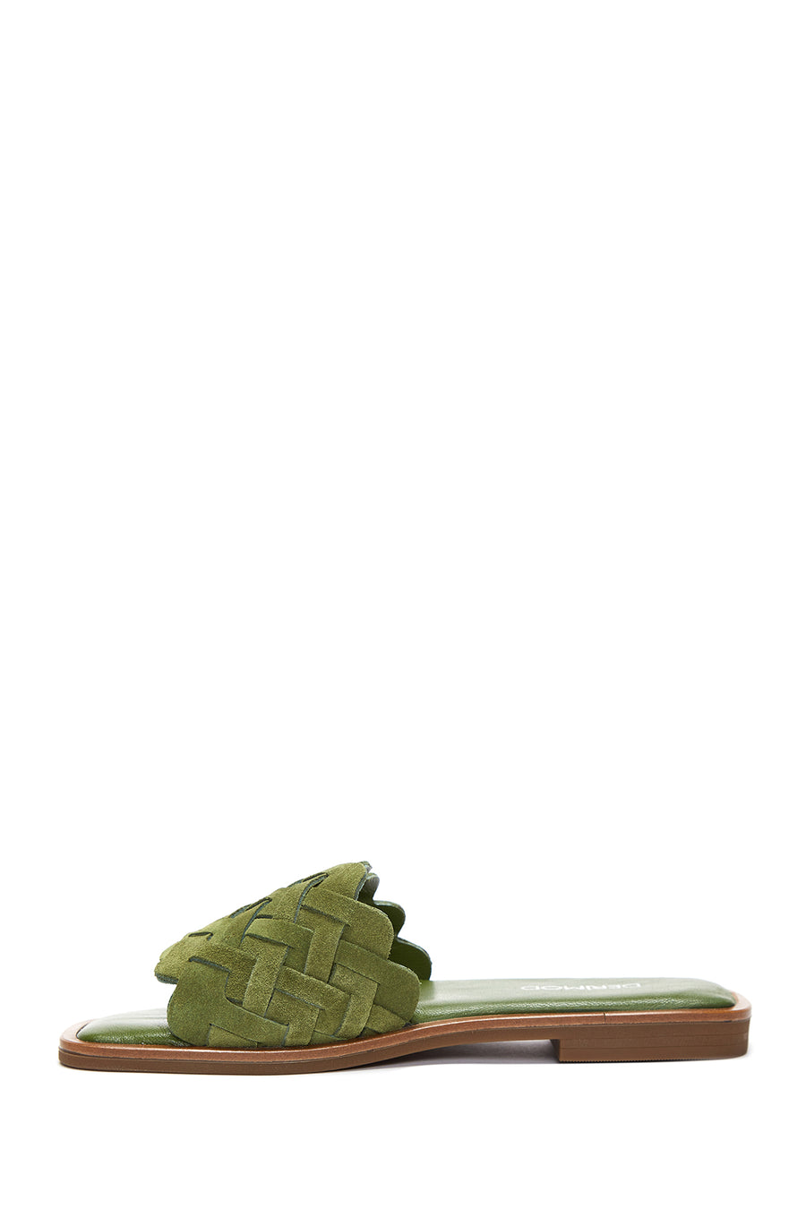 Women's Green Leather Braided Slippers