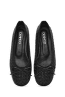 Women's Black Braided Leather Ballerinas | Derimod