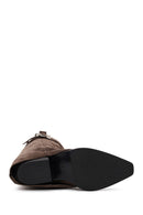 Woman Mink Thick-Heeled Suede Boot | Derimod