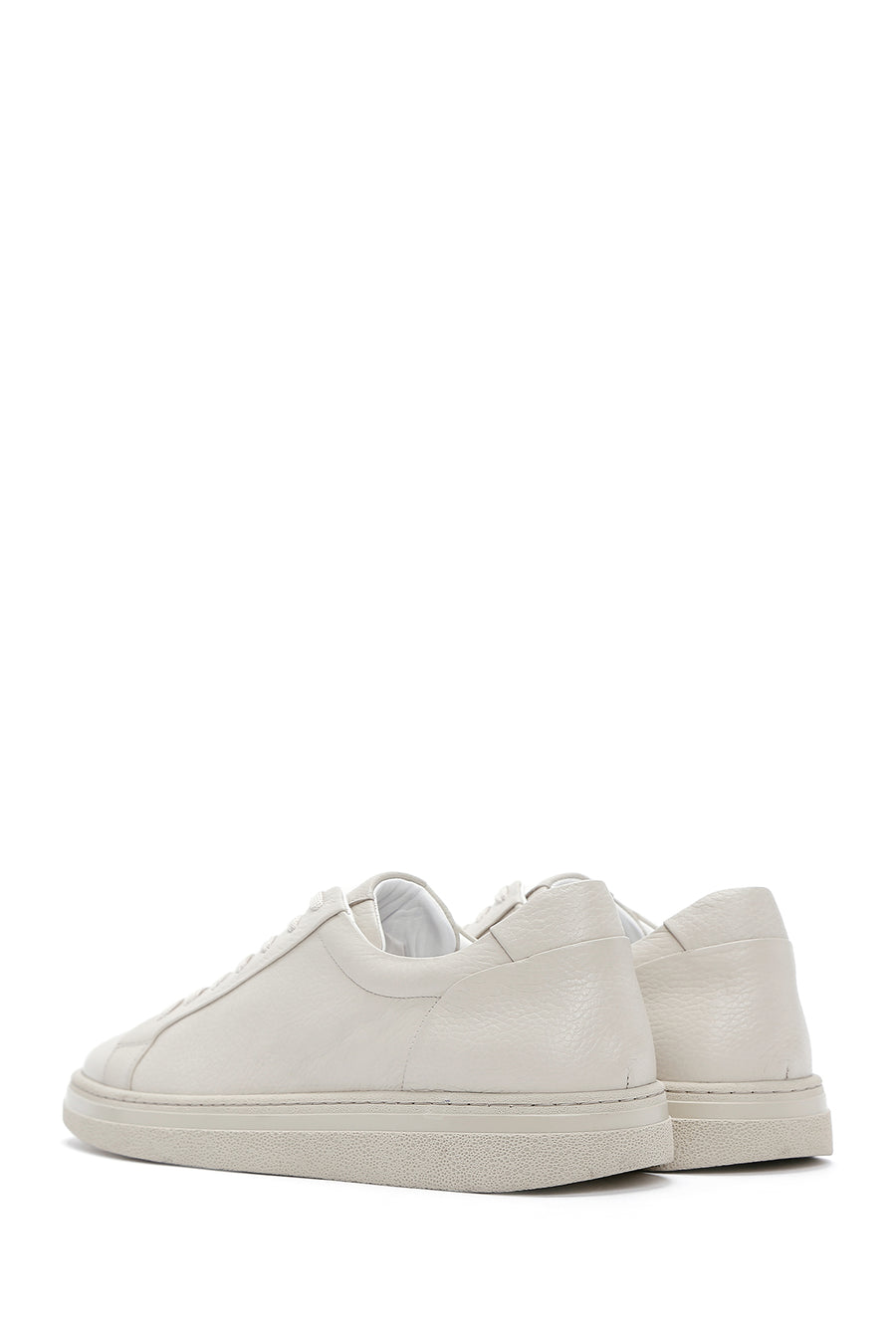 Erkek Ekru Bağcıklı Deri Sneaker