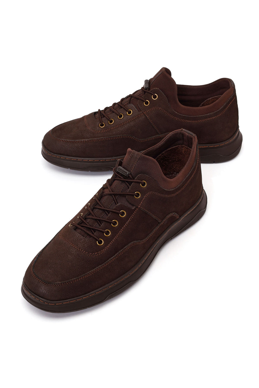 Erkek Kahverengi Bağcıklı Kalın Tabanlı Nubuk Deri Casual Sneaker