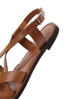 Women's Tan Leather Flat Bodrum Sandals | Derimod