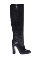 Women's Leather Crocodile Heeled Boots | Derimod
